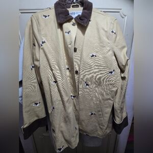 Women's Dancing Dog Tan Jacket with Brown Collar with Springer Spaniels